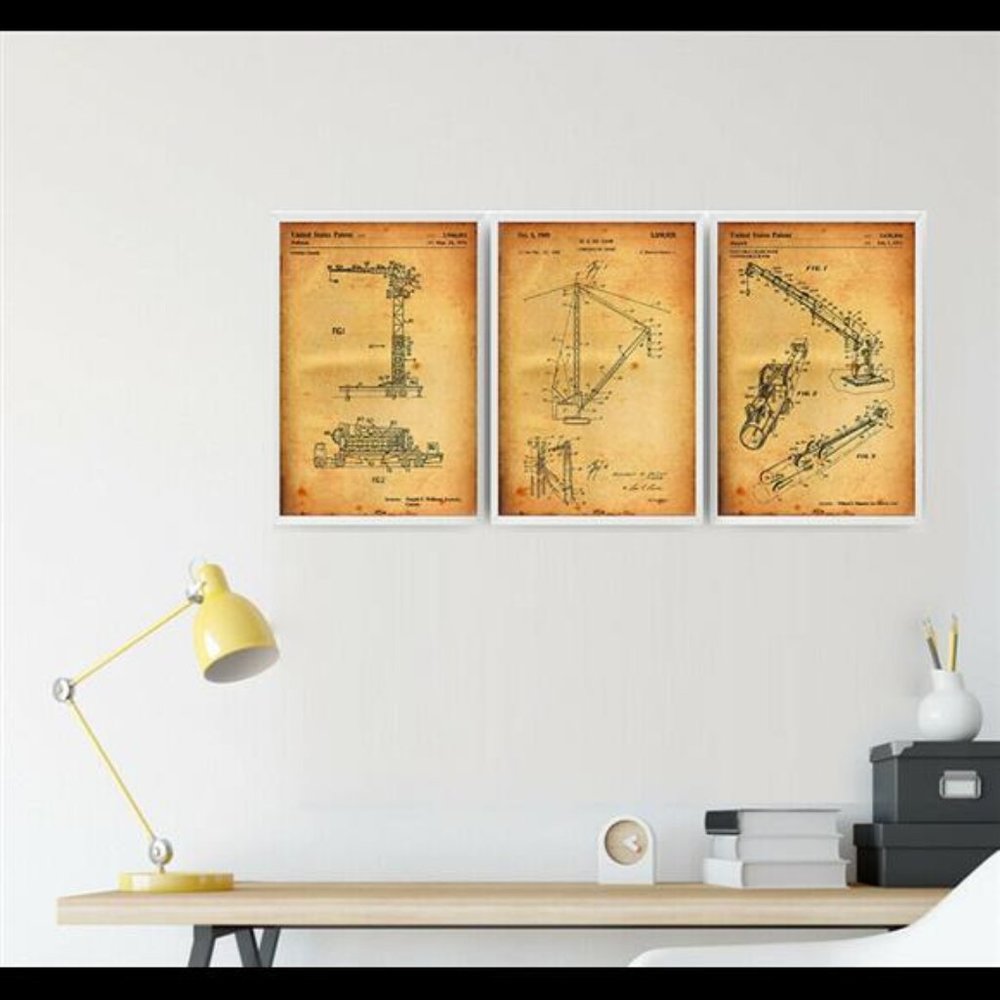 Crane Construction Machines Patent Wall Art Set of 3 Prints
